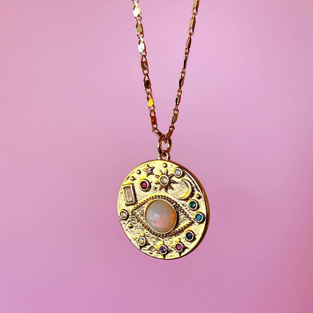 Lucky Evil Eye Zirconia Necklace with Sun, Moon, and Star Diamond Inlaid Pendant - Simple and Chic Clavicle Chain with Color Retention