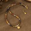 Prosperous ethnic style natural stone long necklace, handmade colored rope high-end bohemian adjustable sweater chain