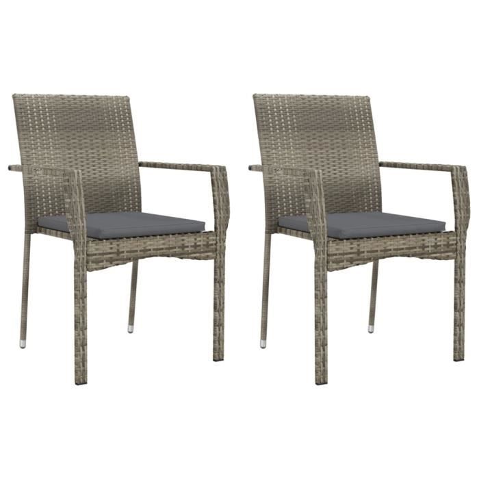 319882 vidaXL Chaises de jardin avec coussins 2 pcs Résine tressée Gris