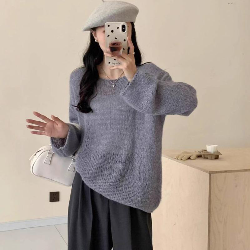 Autumn and winter new mohair thin gentle soft waxy knitted sweater top loose sweater pullover woman
