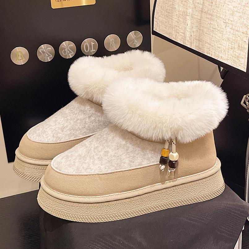Women's Fur Mouth Large Size Winter Warm Fur One Snow Boots Padded Lining Ankle Boots Non-slip Hiking Sports Cotton Boots
