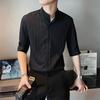 Striped Texture Seven Quarter Sleeved Men's T-shirt Summer Ice Silk Short Sleeved Shirt Men's Henry Collar Shirt