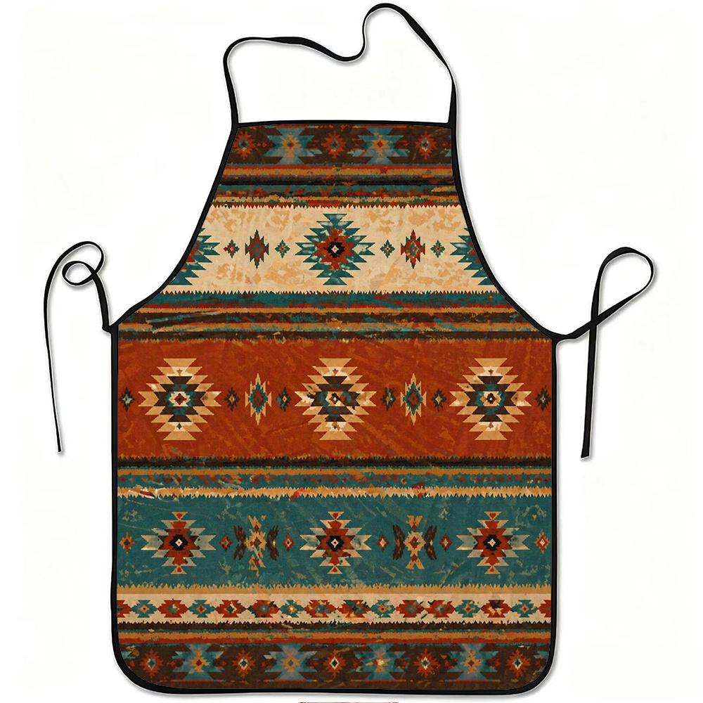 1pc Geometric Tribal Pattern Print Apron, Durable And Easy to Clean, Adjustable Waistband, Polyester Material, for Kitchen Cooking, Gardening, Orchard
