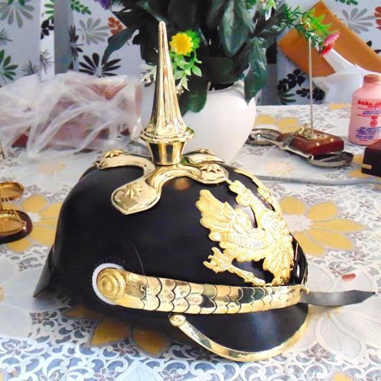 

Authentic Style Prussian Pickelhaube Helmet Black Leather & Shiny Brass German Spike Helmet Militaria Replica, Christmas Gift