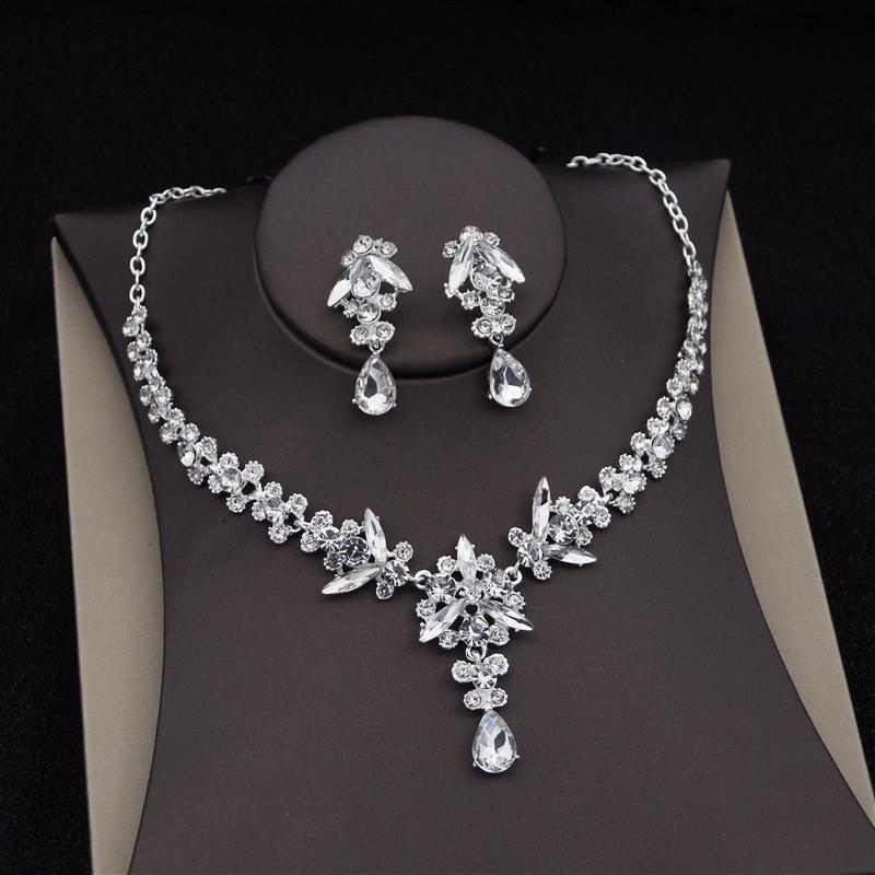 Luxury Water Drop Crystal Bridal Jewelry Sets for Women Tiaras Earrings Necklace Crown Wedding Dress Bridal Dubai Jewelry Sets