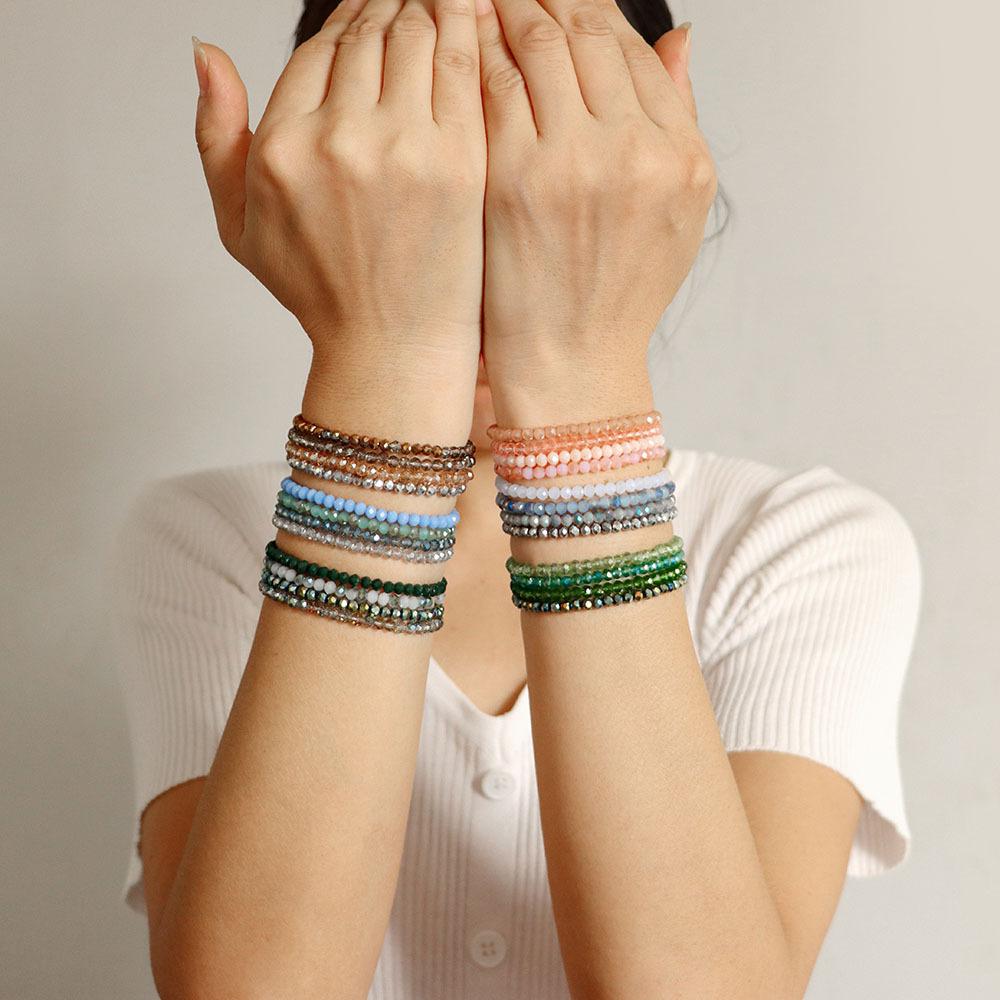 4-teiliges Set mit facettierten Glasperlen, Stretch-Armband für Damen und Herren, Kristallperlen, mehrfarbig, elastisches Seilarmband, handgefertigter Schmuck