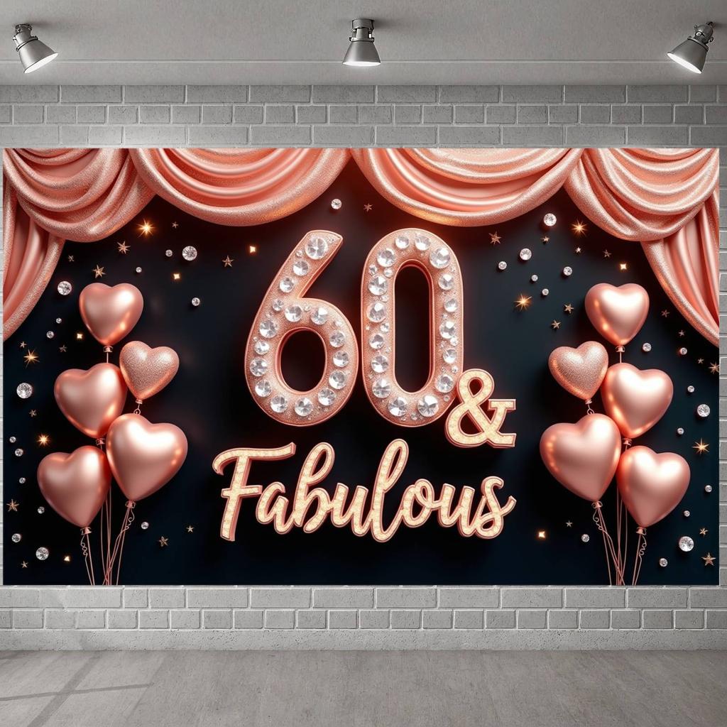 60th Birthday Banner Rhinestone Embellished Adult Birthday Background Birthday Celebration Display Sparkly Diamonds For Adult