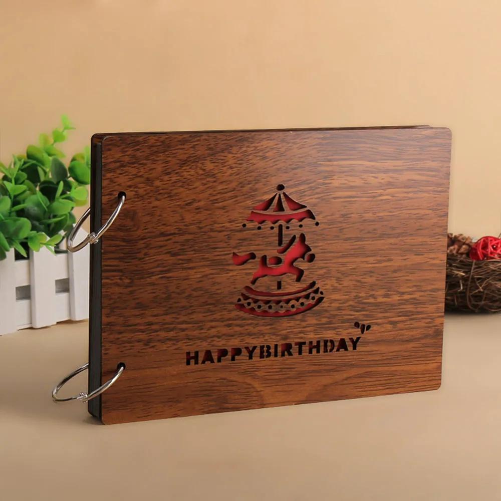 Photo Album Black Pages 8 Inch Wood Scrapbook DIY for Valentines Baby Lovers Anniversary Day Birthday Christmas Gift