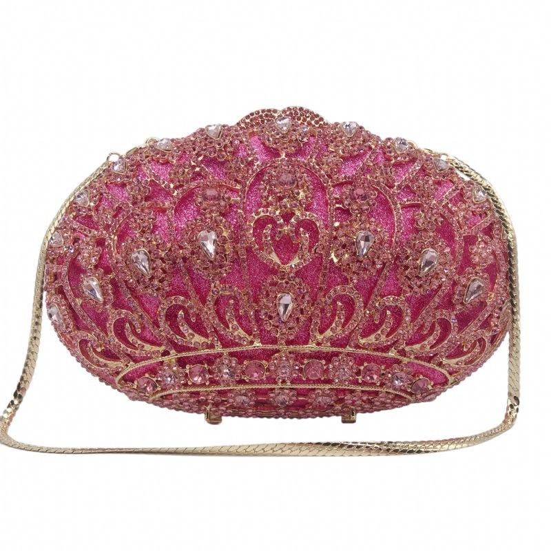 Gold Crown Diamond Evening Clutch Purse WHTUOHENG Luxury Women Crystal Wedding Bridal Purses Hard Metal Handbags Lady Clutches
