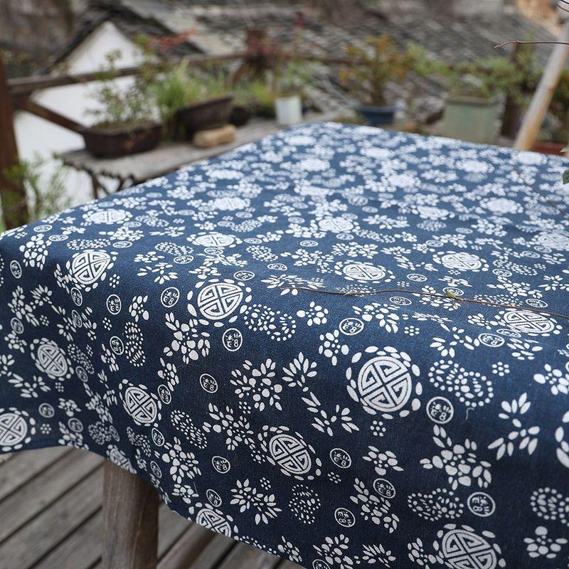 

Tablecloth Rectangular Retro Ethnic Style Pure Cotton Blue and White Porcelain Cotton and Linen Dining Table Fabric Tea Table Tablecloth Table Mat Bronze Money-Base Side Tablecloth 90*90cm