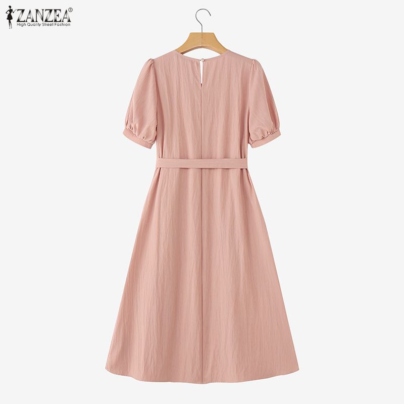 ZANZEA Women Casual Round Neck Summer Short Sleeve Dress
