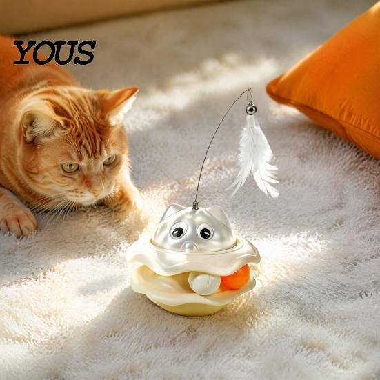 Removable Cat Training Toy Interactive with Auto Feather Wand And Track Ball for Indoor Cats, Puzzle Toys Cats Detachable Food Dispenser, Stable