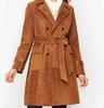 Lambskin Handmade Long Party Stylish Women Brown Trench Coat Suede Leather Genuine