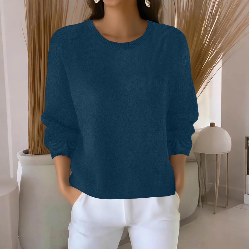 Women's Fashionable Casual Knitted Top Loose-Fit -Colour Long-Sleeved Jumper
