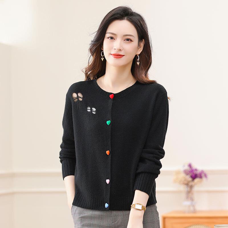 Cardigan Pull en Maille Lâche 100% Laine Pure pour Femme Caiyang CYLD781