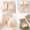 Cartoon Plüsch Katzenpfote Fäustlinge ohne Finger mit Klappdeckel Winter Strickhandschuhe Dehnbar Weich Fäustling Elastisch Warm Mitte