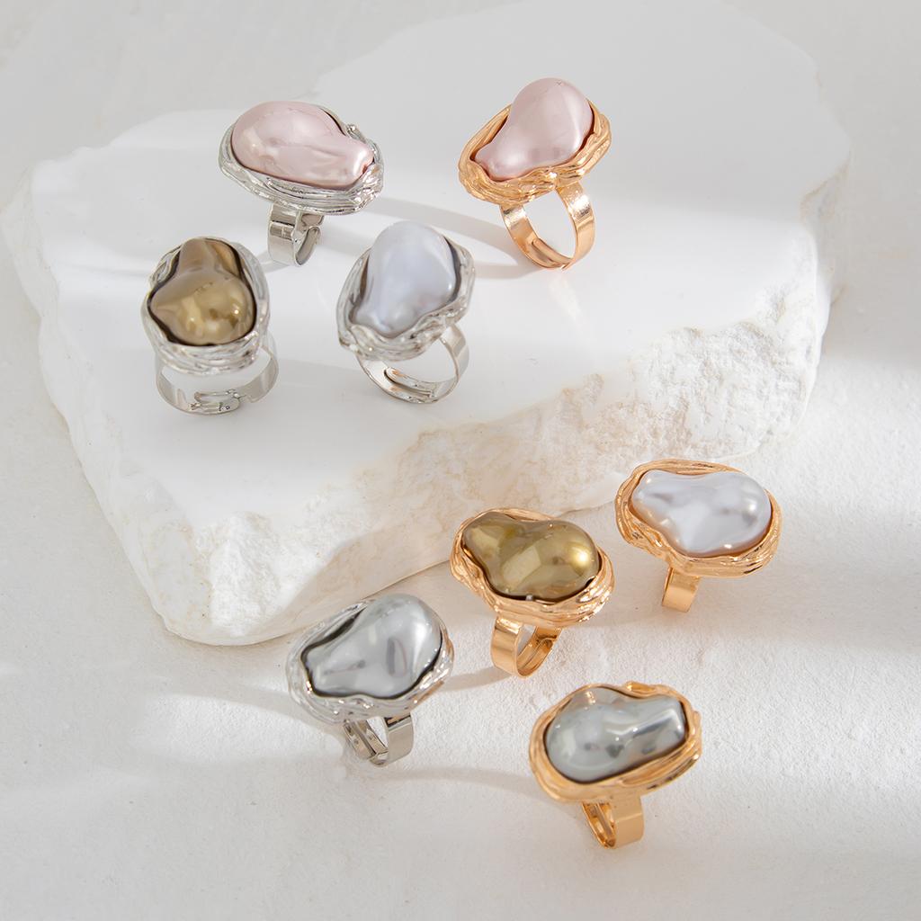 Salircon Koreanische Mode Eleganter Barock Imitation Perlenring Damen Luxus Ästhetisch Party Hochzeit Offen Verstellbare Ringe Schmuck
