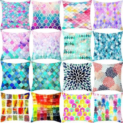 Colorful Glitter Mermaid Scales Pattern Cushion Cover 45x45cm Pillowcase Throw Pillow Case for Living Room Sofa Home Decorations