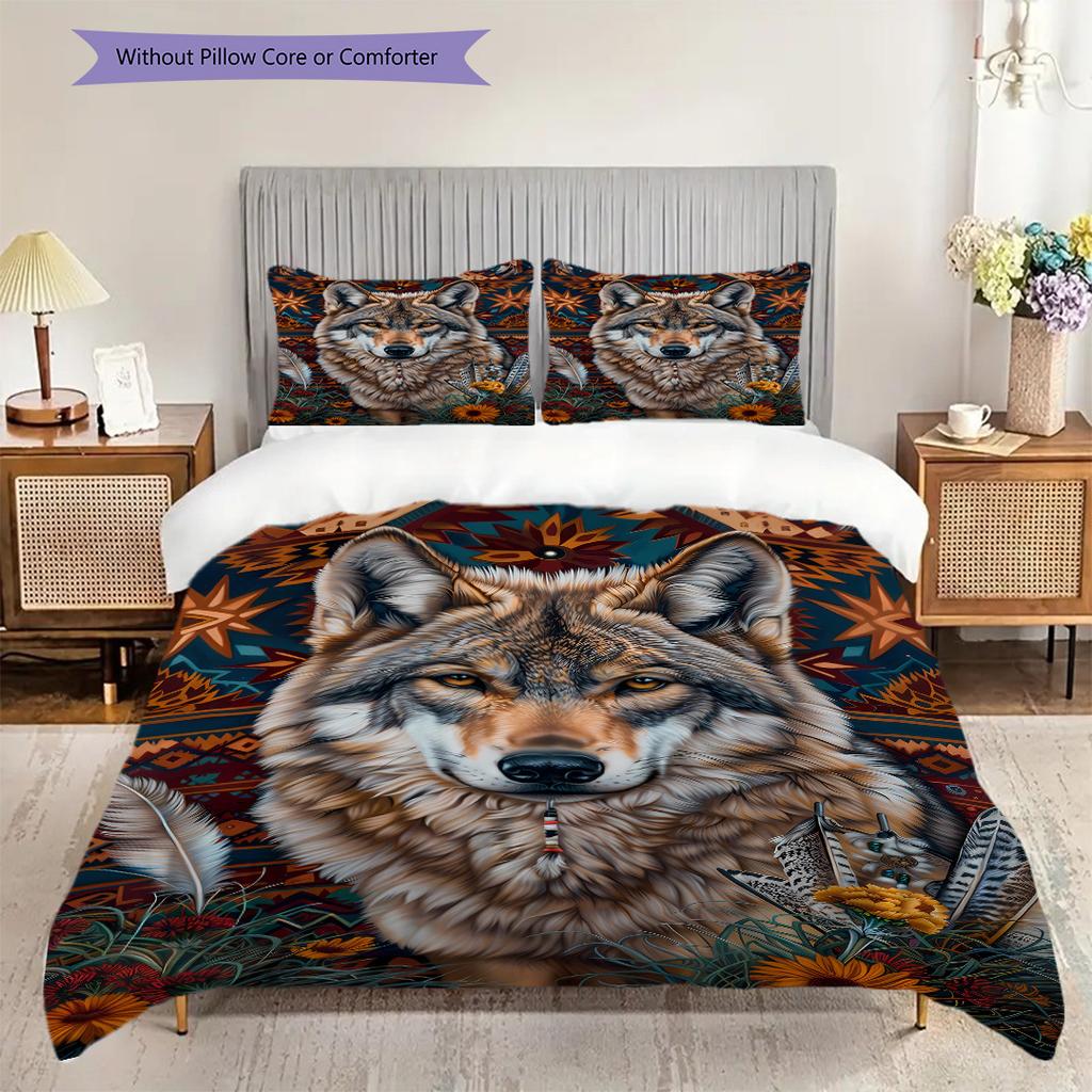 Wolf Pattern Bedding Quilt Set Quilt Cover Pillowcase Home Decoration Birthday Gift (1 * duvet cover + 2 * pillowcase, without core)