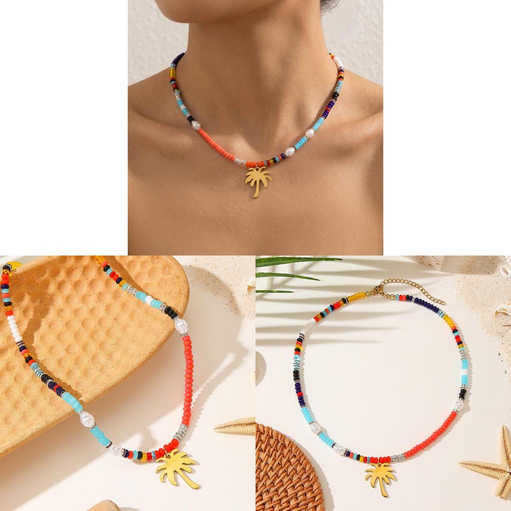 Coconut Tree Geometric Beaded Necklace For Women Summer Travel Accessory