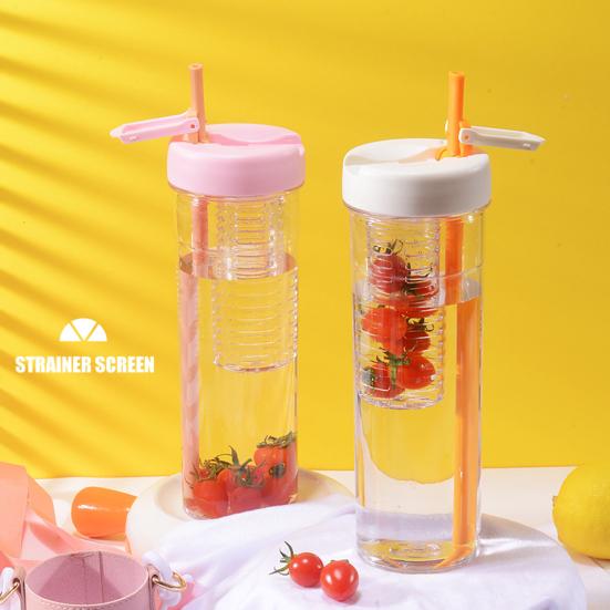 Botella de Agua de 850ml con Paja Plegable, Gran Capacidad, Filtro de Té, Correa Ajustable, Taza de Agua para Té de Frutas para Exteriores