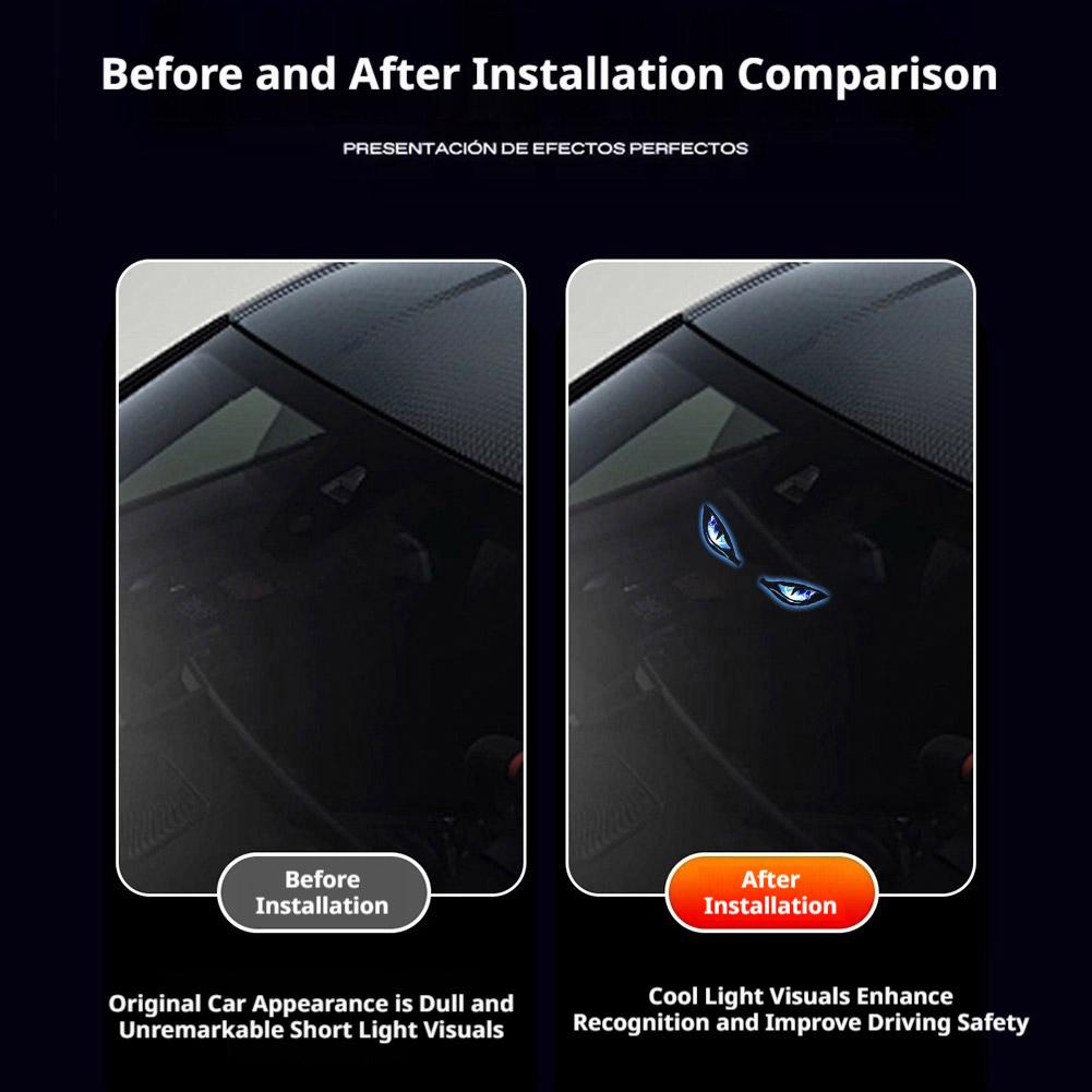 Solar Devil Eyes LED Car Window Light Wireless No Drill Solar Powered Demon Eyes Warning Lights for Cars/ Trucks/SUV/RV/Vans Neon Lights 4