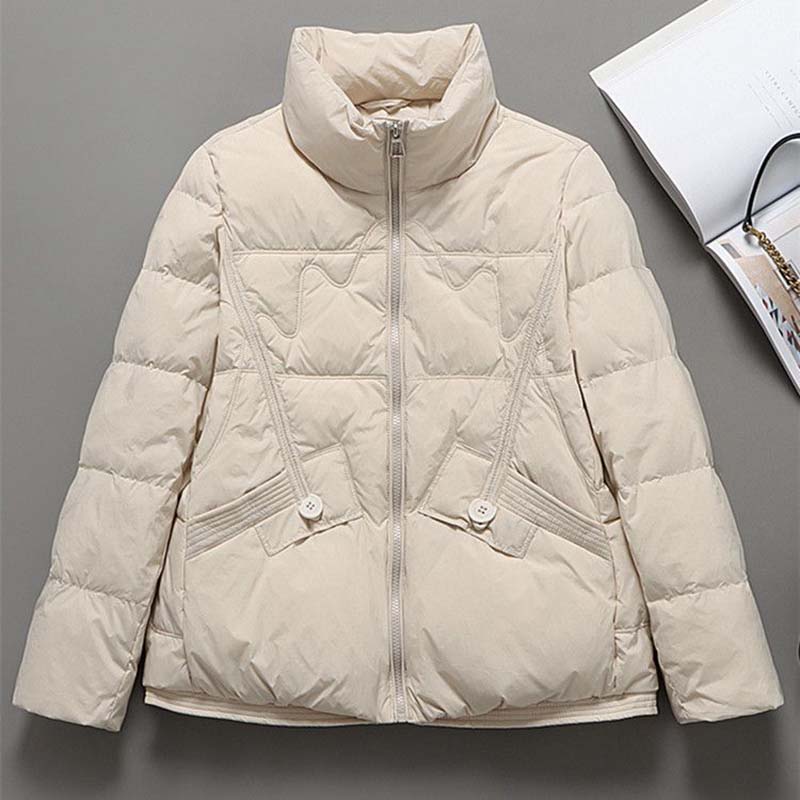 Zimní dámská krátká bílá péřová bunda s kachním límcem, volná, nadměrná, teplá, silná, svrchní oblečení, jednoduché, ležérní, péřové kabáty