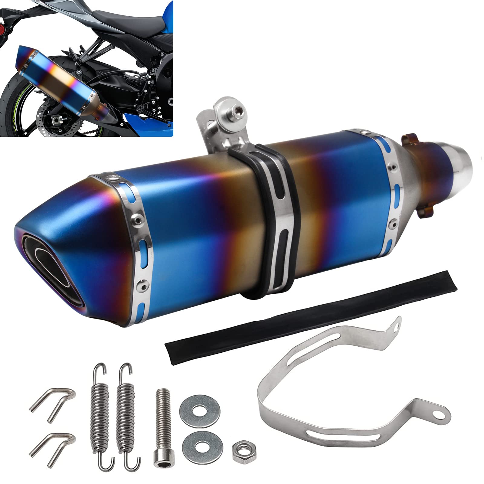 VEHSUN Universal Motorcycle GP Motorcycle Stainless Motorcycle Exhaust Band Titanium Finish Slip-on Muffler, Muffler, Series, Silencer, 38mm ~