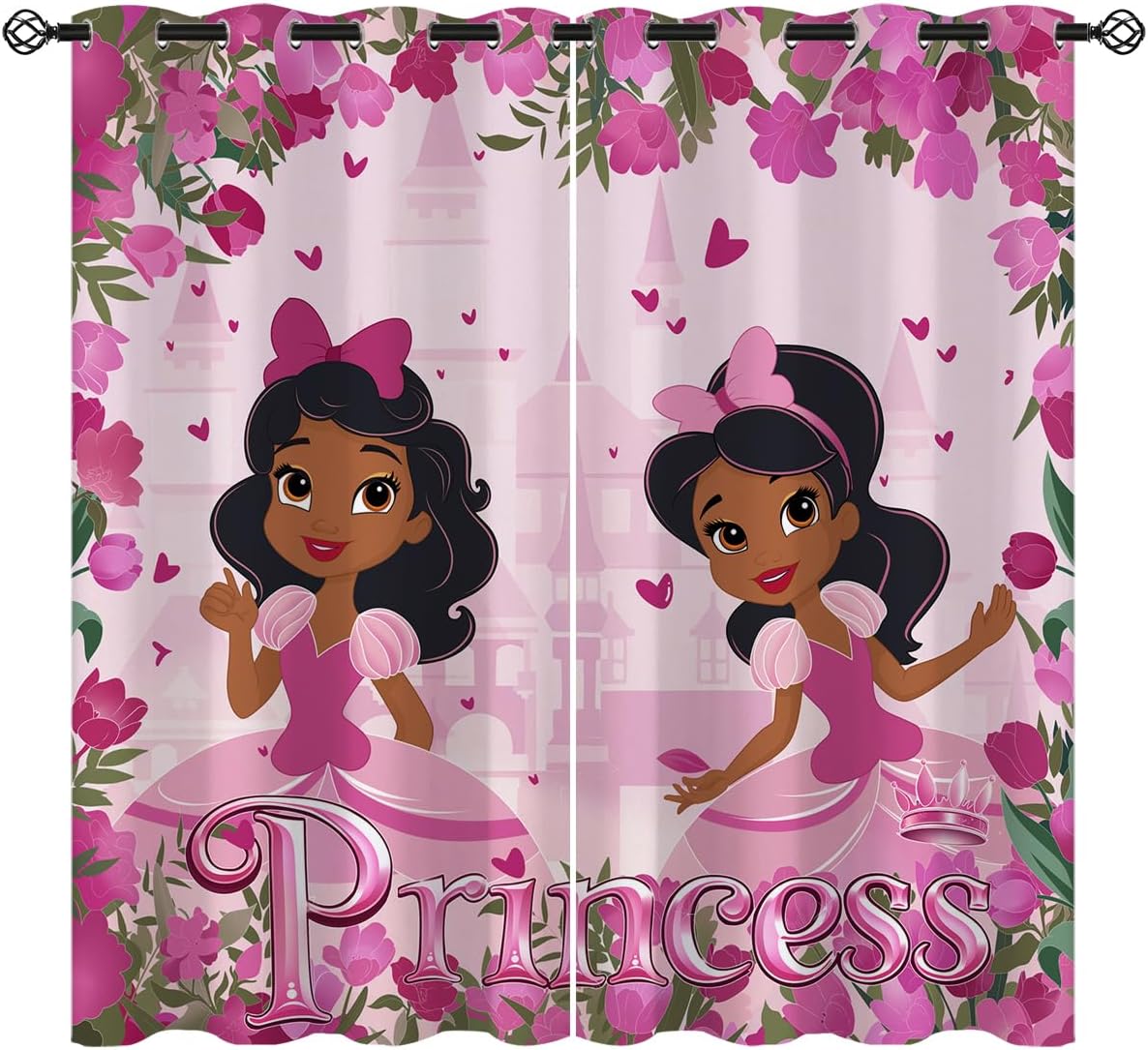 Rosa Ballettvorhang für Mädchen Kinder Teenager Schlafzimmer Fenstervorhang Schwarzes Mädchen Blume Dekorative Heimvorhang Drapierung 2 Paneele 100W130H(CM)40x51in&Grommet Top