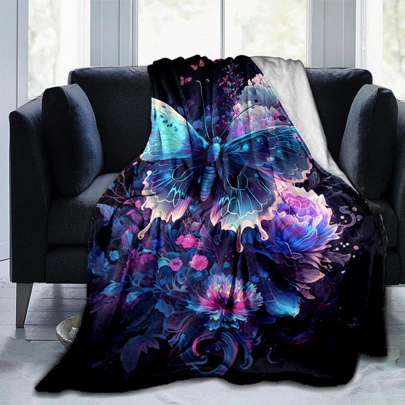 1pc Butterfly Printing Lightweight Flannel Blanket, Comfortable and Warm Blanket, for Camping Sofa Bed and Couch Office, Suitable for Gift Bl
