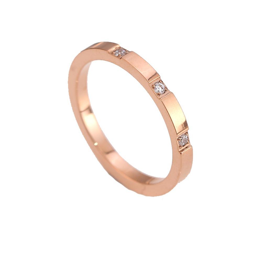 Titanium Steel Ring with Three Diamonds for Couples Stylish Thin Band Finger Ring Fashion Jewelry