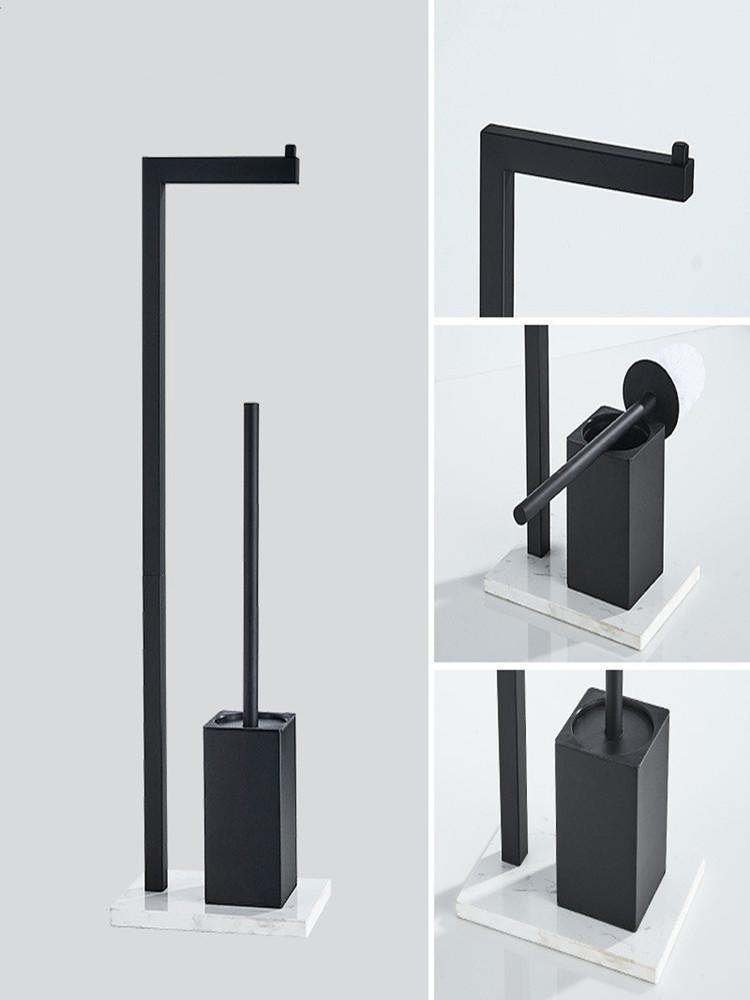 Nerūdijančio plieno tualetinis šepetys su tualetinio popieriaus laikikliu. Lengvas, prabangus marmurinis vonios kambario daugiafunkcis daiktadėžės stovas, juodas, pasukamas.