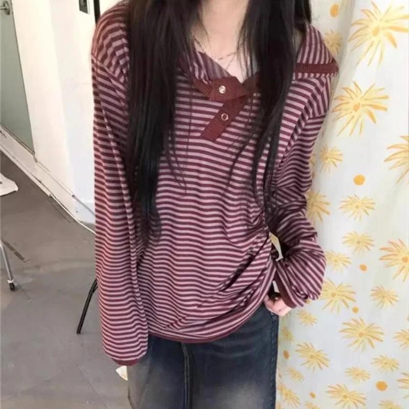 Striped Long Sleeved Casual Fashion Hooded Women's Clothing Y2k Top