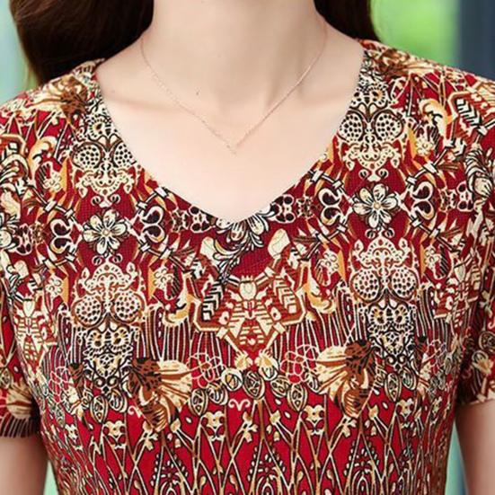 Vintage Floral Print Midi Dress for Women Short Sleeve Smocked Waist A-Line Dress Summer V Neck Swing Sundress