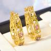 Huajie Three Colors Women's Colorful Zircon Floral Shape Hollow Design Hoop Earrings Delicate Elegant Female Ear  Tide