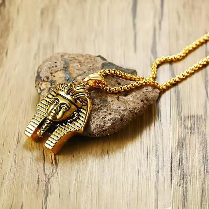 Fashion Hiphop Necklace Men'S Egyptian Pharaoh Pendant Necklace Titanium Steel Ornament Personalized Hip Hop Accessories