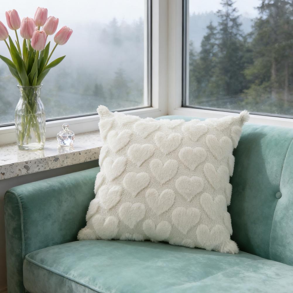Heart Pattern Cushion Cover Soft Polyester Pillow Cover Valentine's Day Plush Love Heart Cushion Cover Sofa Bedroom Decor