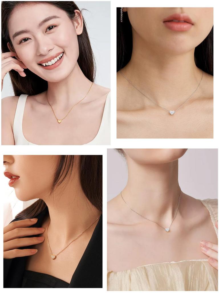 [ChicSilver] Heart Necklace for Women, Pink Gold, Zirconia Pave, Cute, Popular Accessory
