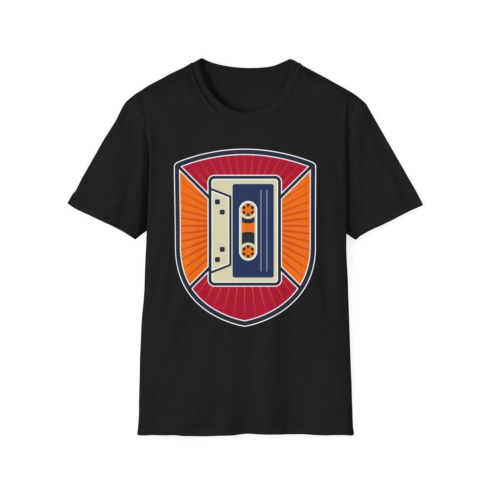 Cassette Tape T-Shirt, Retro Style Music Badge Tee, Music Lover Top