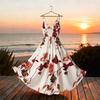 French Print Suspender Dress Seaside Vacation Style Waist Long Dress European and American Beach Dress Summer New