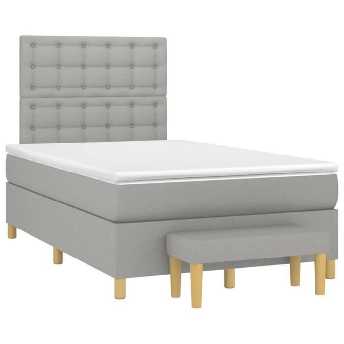 3137461 vidaXL Lit à sommier tapissier avec matelas Gris clair 120x200cm Tissu