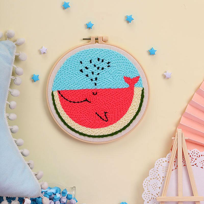 Russian DIY Punch Needle Embroidery Kit: Includes Yarn, Needle, Latch Hook, & Hoop for Knitting & Ornament Crafting