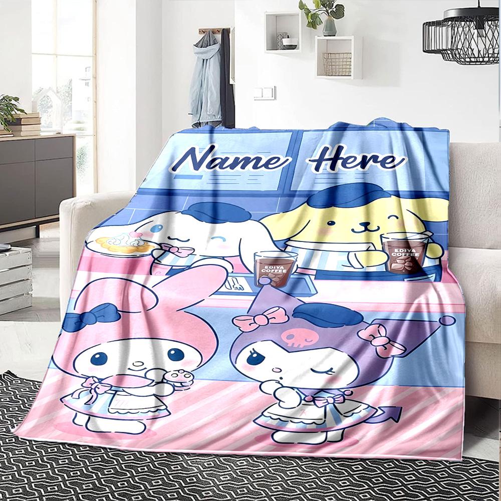 Customizable Sanrio1 Throw Blanket – Personalized Name, All-Season Cozy Snug Blanket, Machine Washable, Personalized Blanket