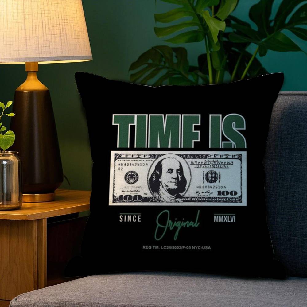 

Funny Time is Money Pillow Case Sofa Living Room Bedroom Double-sided Printing Square Cushion Nap Time Cushion Cover 12x12Inch