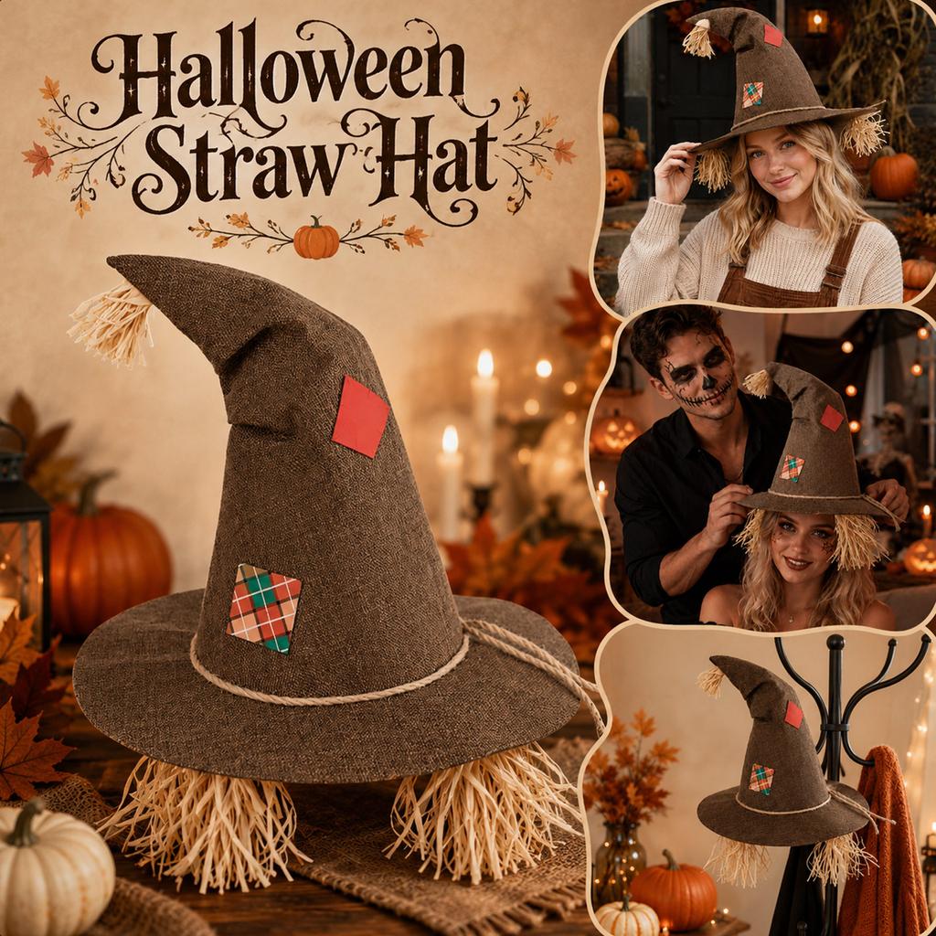Straw Witch Hat for Halloween Costume