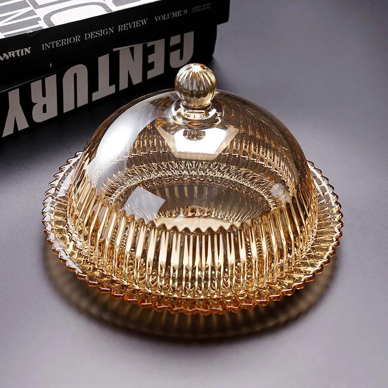 Exquisite Covered Cake Pan, Fruit Dessert Plate with Glass Cover, Table Dust Proof, Afternoon Tea, Heart Display Tray, New