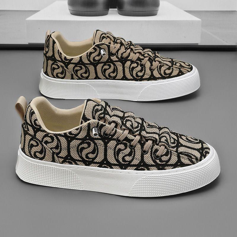 Fashion Man Shoe Low-Top Print Khaki Canvas Sneakers With Laces 2025 Trend Elegant Without Leather Fashion Price Casual Shoes for Men
