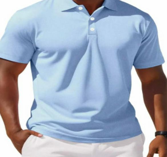 Men's Solid Color Button Short-Sleeve Polo Shirt