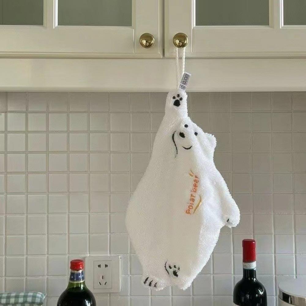 1PC Polar Bear Hanging Hand Towel Kitchen Super Absorbent Thickened Cartoon Hand Towel White Towel Hankerchief