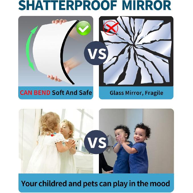 Shatterproof Wall Mirror Full Length for Bedroom, Acrylic Gym Mirrors For Home, Extra Thick: 0.12 inch, 12 x 12 inch x 4 Pcs, Workout Mirrors Safe